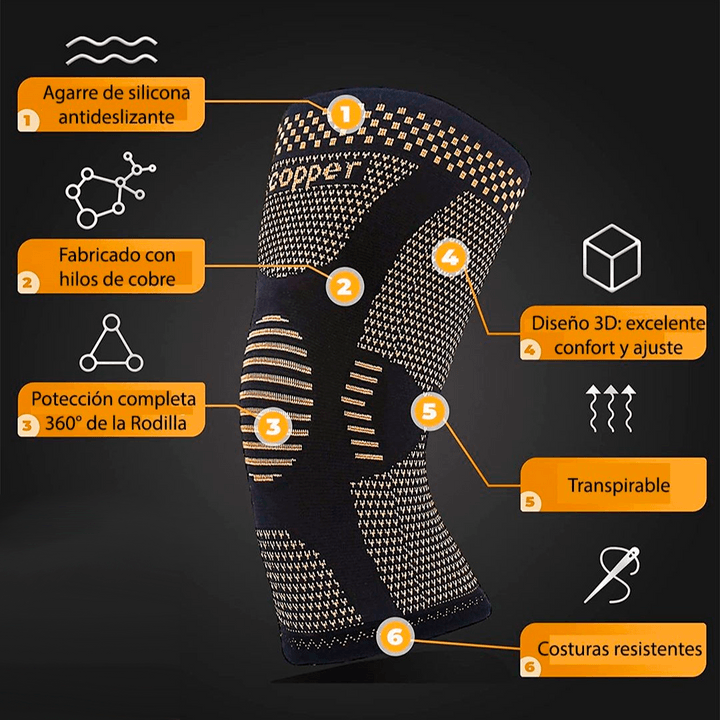 RODILLERA DE COMPRESIÓN DE FIBRA DE COBRE (1 PAR)