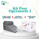 EL Kit Post Operatorio ha sido especialmente diseñado para ofrecer confort, aliviar presiones y prevenir complicaciones tras intervenciones quirúrgicas. Incluyendo un cojín antireflujo con cuña, un colchón antiescaras y un cojín para piernas, 